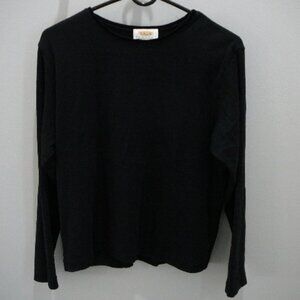 Talbots Petites Black Long Sleeve Ribbed top Round Neck top-Size Petite Large PL